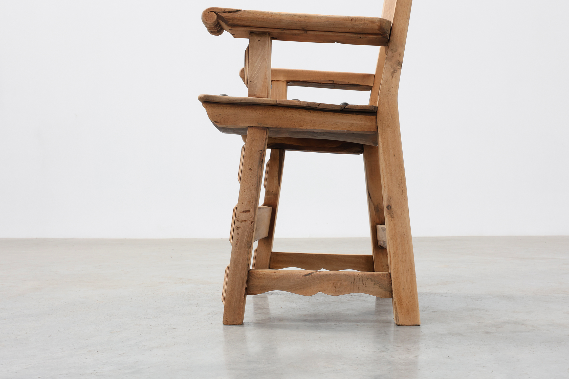 Pair of Brutalist Armchairs with Carved Rosettes and Nailed Wooden Seats, Spain, 20th Centurythumbnail